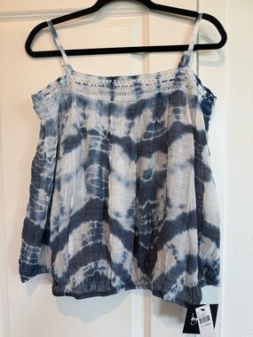 by & by Blue and White Tie-Dye Lace-Trim Spaghetti Strap Camisole